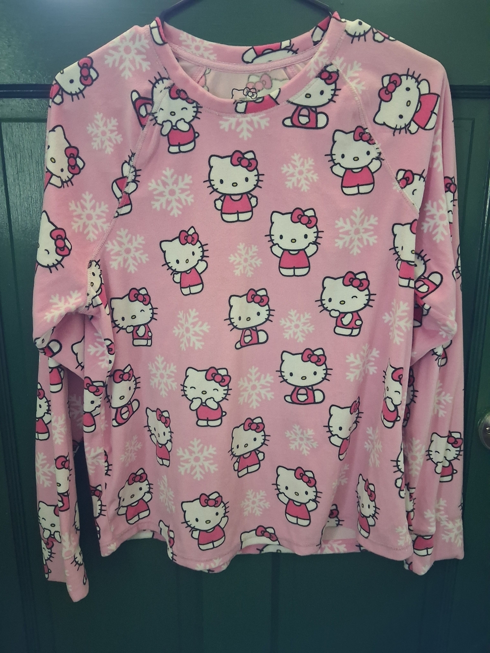 Hello Kitty Pink Long-Sleeve Kids Pajama Top with Snowflake Print